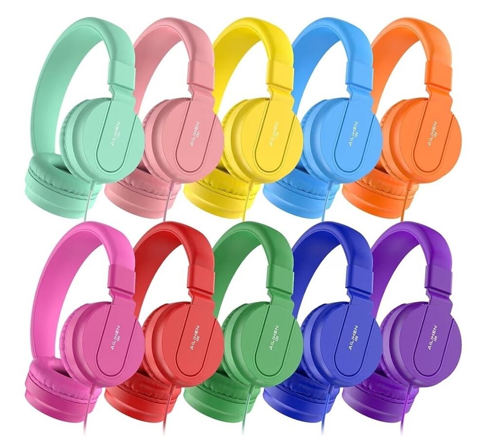 10 Pack Kids Headphones, 93dB Volume Limited On-Ear Wired Headset, Microphone